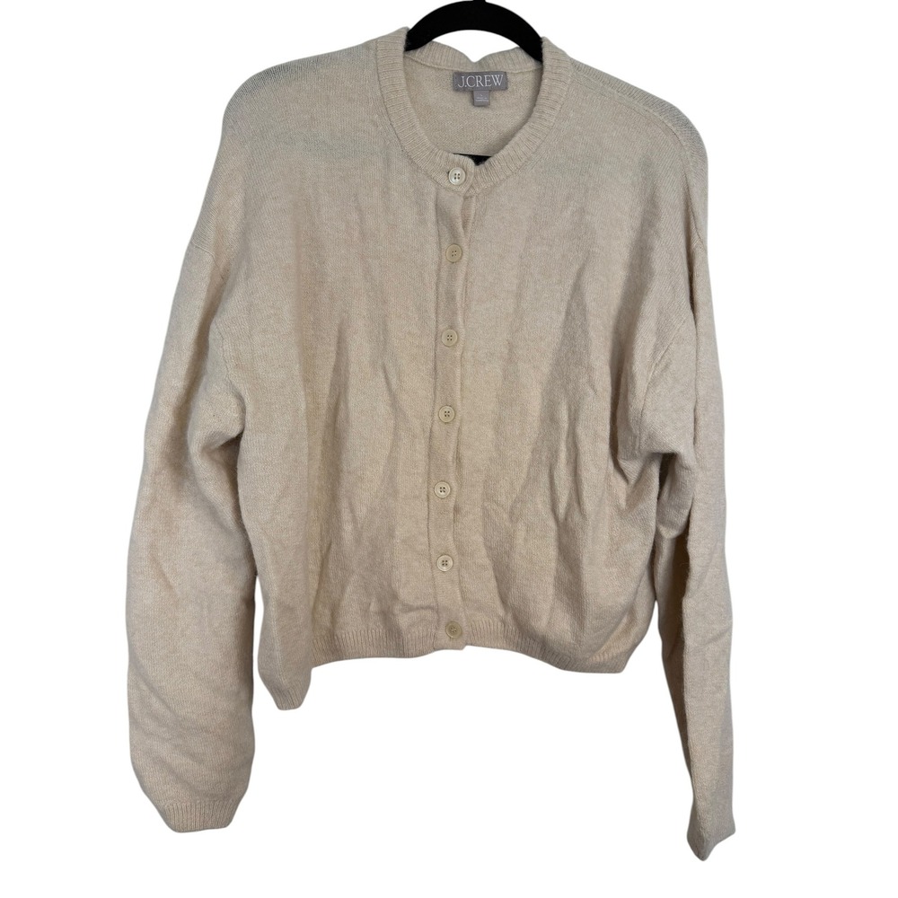 J.Crew Womens Beige Oatmeal Heather Button Front Crewneck Cardigan Sweater L
